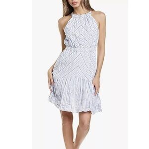NWT Rebecca Taylor Striped Halter Dress Blue Size Medium Cotton Linen MSRP $375